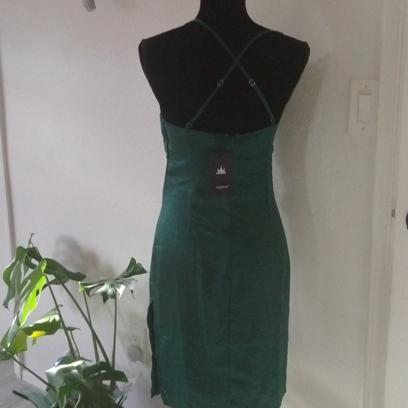 Sexy  Spaghetti Straps Side Slit Satin Dress Cowl Neck SZ M green‎ - Picture 4 of 5